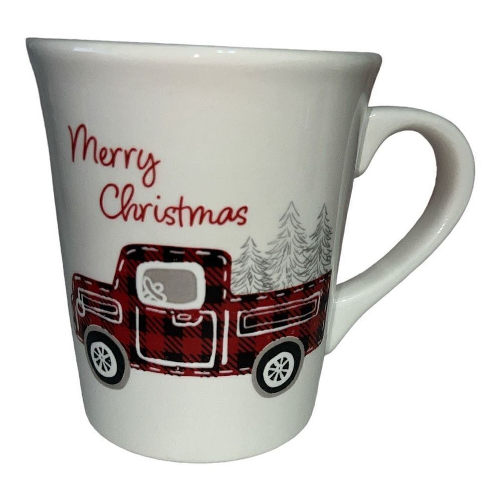 Merry Christmas plaid truck mug